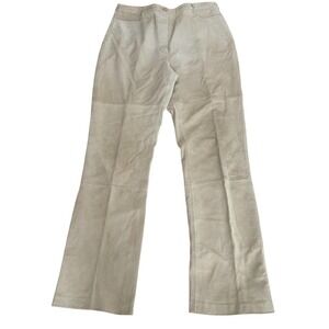 MASSINI Genuine Leather Suede Patchwork Flare Pants Women Size 12 Beige